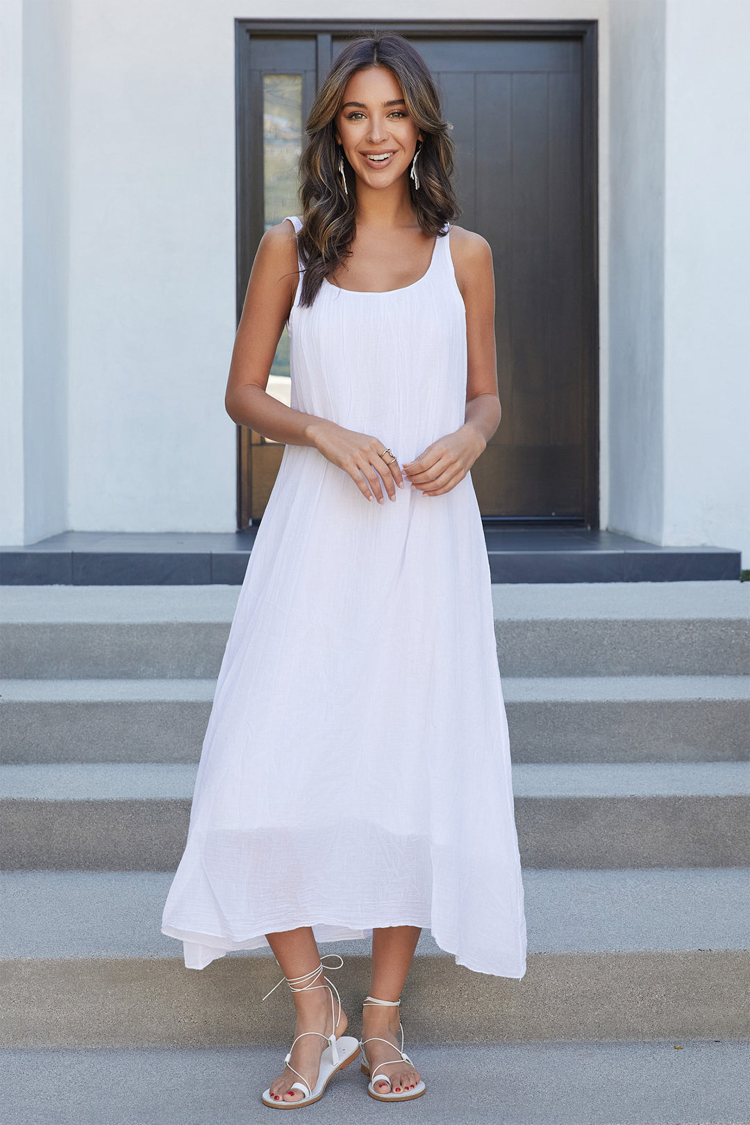 Women's Dress | Ariel Open Back Crinkle Maxi Dress | Cotton | Made in Italy | Oriana Lifestyle Women's Dress | Ariel Open Back Crinkle Maxi Dress | Cotton | Made in Italy | Oriana Lifestyle